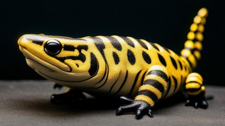 yellow and black lizard figurine sitting on top of a table