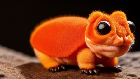 close up of a small orange animal on a rock with a black background