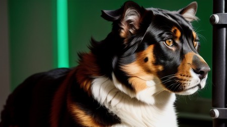 close up of a dog with a green background in the background