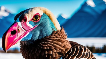 close up of a colorful bird with a mountain in the background
