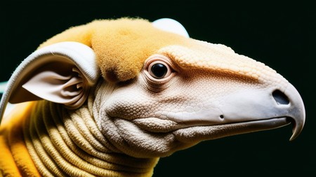 close up of a goat's head with a black background