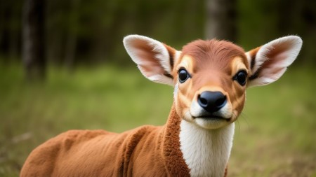 close up of a deer's face with trees in the background