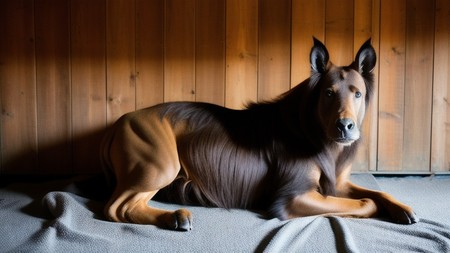 dog that is laying down on a bed with a blanket on it