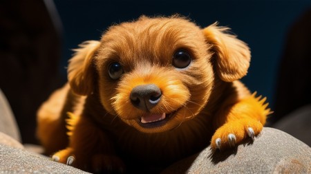 close up of a dog on a rock with a smile on its face