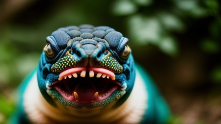 close up of a lizard's face with its mouth open