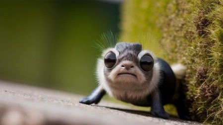 close up of a small animal with big eyes on the ground