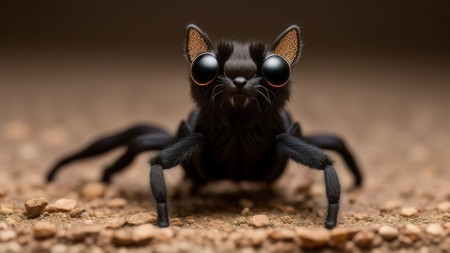 black spider with large eyes and a black body with large eyes