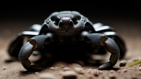 close up of a crab on the ground with its eyes open