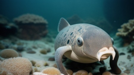 close up of a fish in a body of water near corals