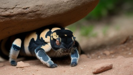 close up of a small animal with a rock in the background