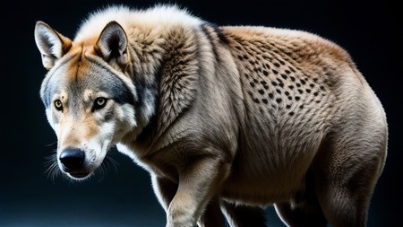 close up of a wolf on a black background with a dark background