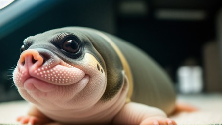 close up of a small animal on a table with a blurry background