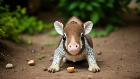 close up of a small animal on a dirt ground with eggs