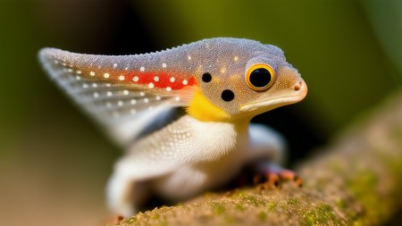 small lizard with a red and white stripe on its head sitting on a tree branch