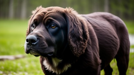 close up of a brown dog on a field of green grass