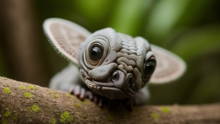 close up of a small animal on a branch with trees in the background