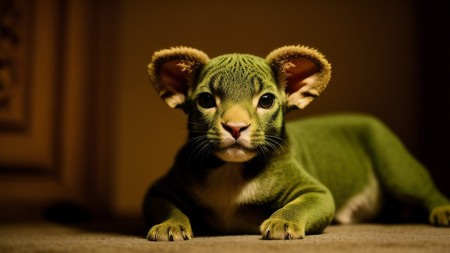 close up of a small animal on a floor with a wall in the background