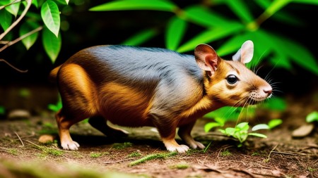 close up of a small animal on a dirt ground next to plants