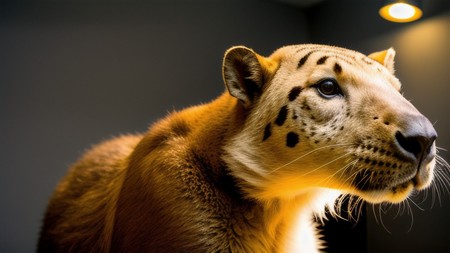 close up of a tiger's face in a dark room