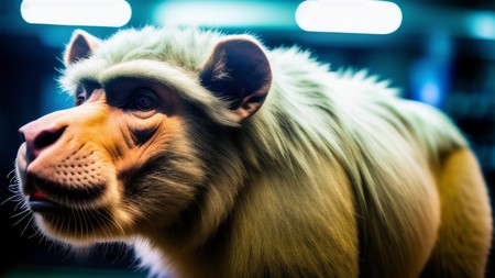 close up of a monkey's face with a blurry background