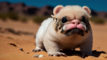 small pug dog with a pink nose and a black nose