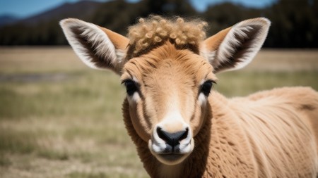 close up of a small animal in a field with trees in the background