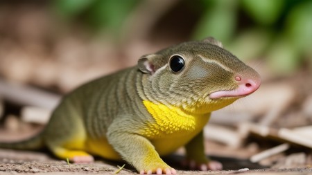 small yellow and gray animal with its mouth open and tongue hanging out