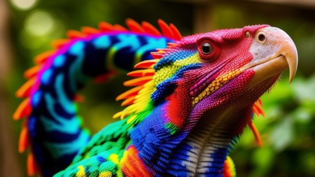 close up of a colorful bird with its head turned to the side