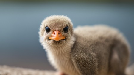 close up of a small bird with a yellow beak and a blue background