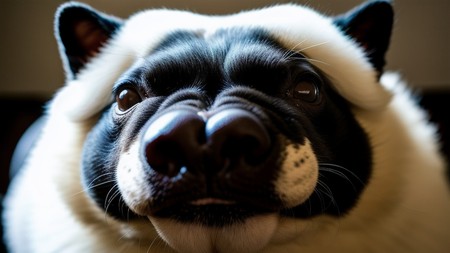 close up of a dog's face with a blurry background