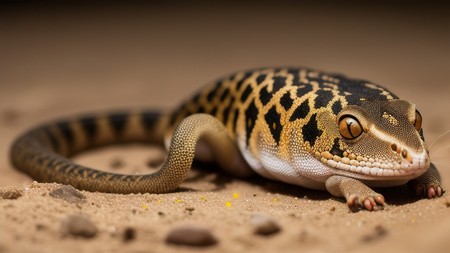 close up of a gecko on a dirt ground with rocks