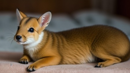 close up of a small animal laying on a bed with a blanket