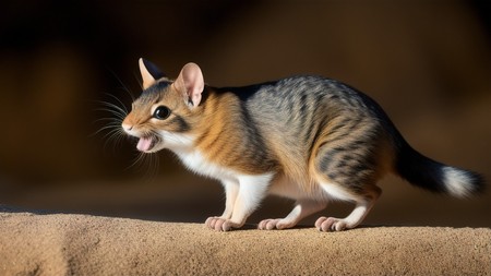 small animal with its mouth open standing on a rock with its tongue hanging out