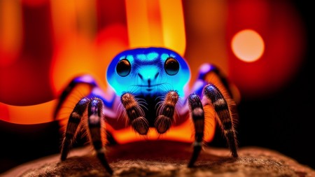 spider with a glowing blue face on it's back legs