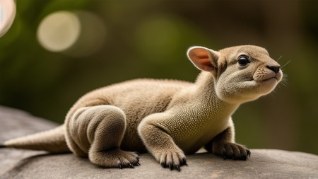 close up of a small animal on a rock with trees in the background