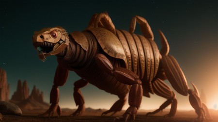 large creature made out of wood in the middle of a desert