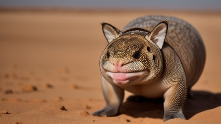 close up of a small animal on a sandy surface with a sky background