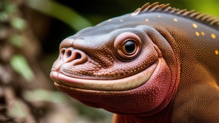close up of a lizard with a smile on it's face