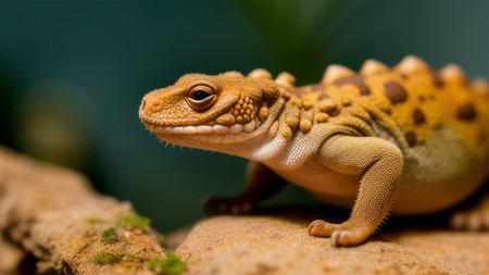 close up of a gecko on a rock with a blurry background