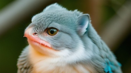 close up of a bird with a blurry background of it's face