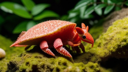 red sea slug sitting on top of a green moss covered rock