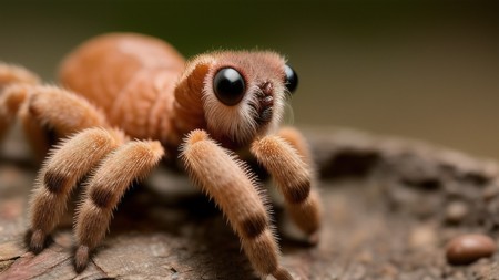 close up of a small spider on a tree branch with a blurry background