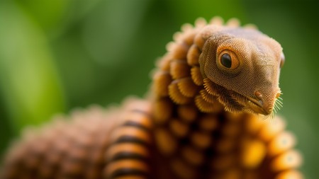 close up of an armadillo's head with a blurry background