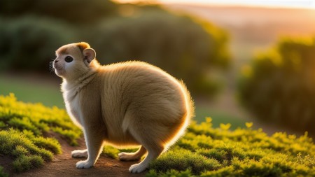 small animal standing on top of a lush green field of grass