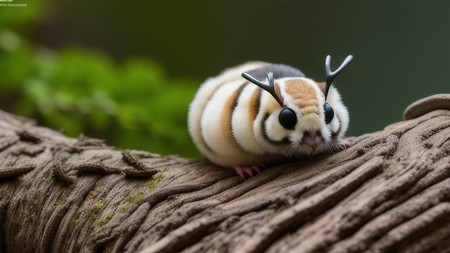 small animal with antlers on its head sitting on a tree branch