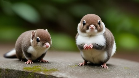 couple of small animals standing next to each other on a rock