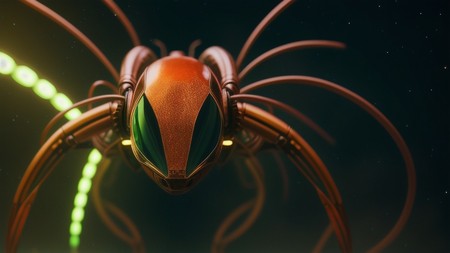 close up of a spider with a green light in the background