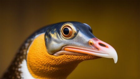 close up of a bird's head with a yellow background