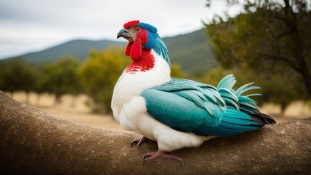 colorful bird sitting on top of a tree branch next to a forest