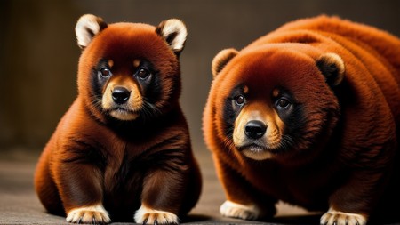 couple of brown bears sitting next to each other on a floor